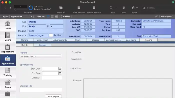 TradeSchool desktop application screenshot